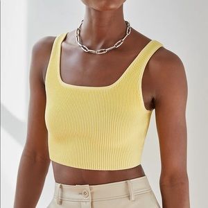 Aritzia Yellow Ribbed Square-Neck Crop Tank